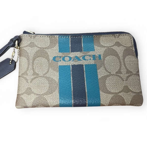 Coach Handbags - Chic Coach Signature Canvas Card Holder Wristlet Wallet Designer Blue Stripe